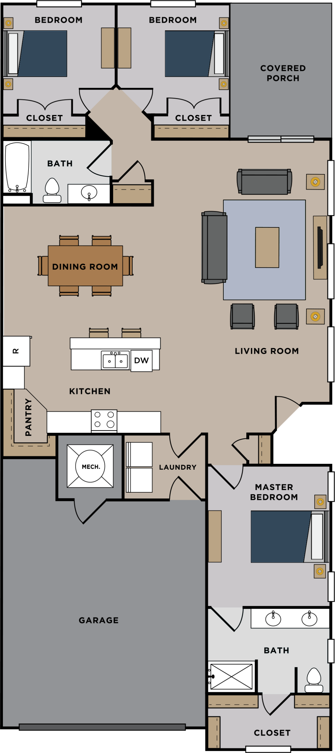 Cornerstone Duplexes — 3 bedroom, 1 bath floorplan